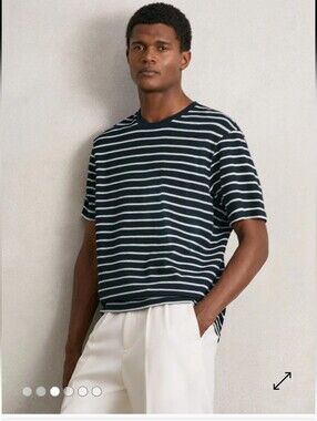 #342. Reiss Navy and White Striped Short Sleeve Tee